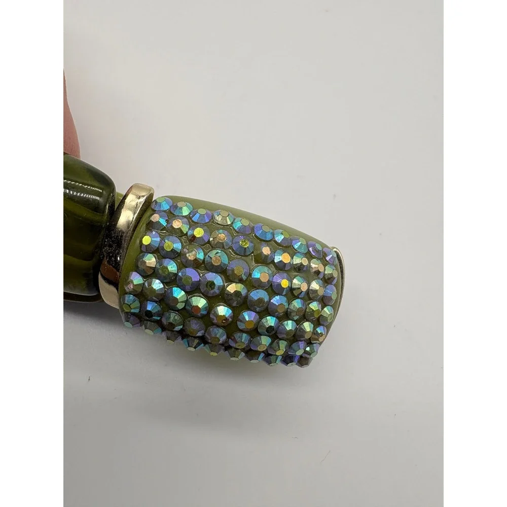 Olive Green Resin Chunky Stretch‎ Bracelet AB Rhinestone Statement